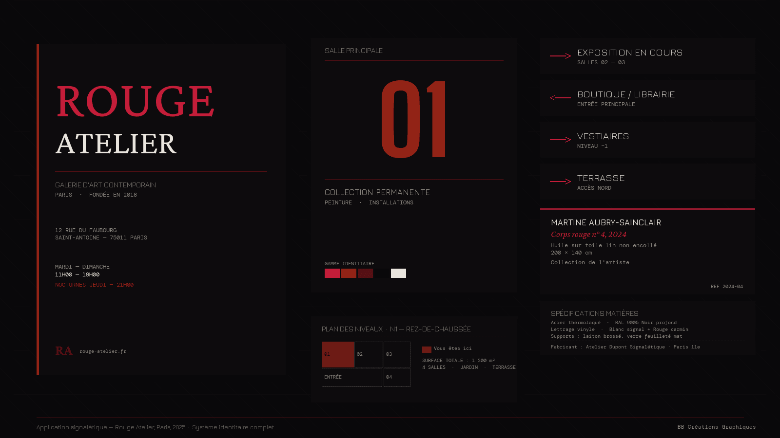 Application signalétique — Rouge Atelier, Paris, 2025