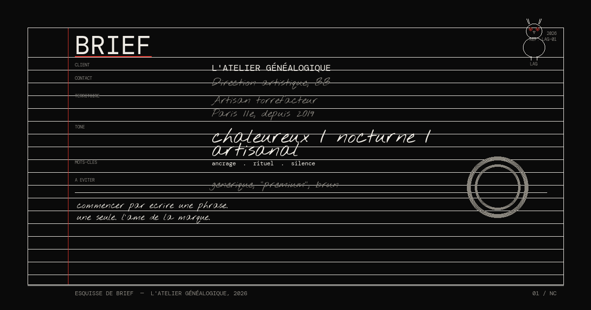 Esquisse de brief — L'Atelier Généalogique, 2026